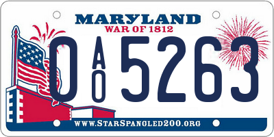 MD license plate 0AO5263