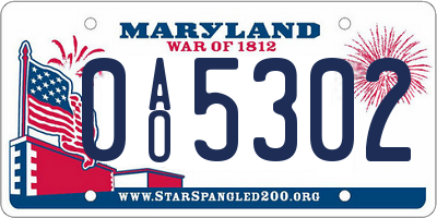 MD license plate 0AO5302
