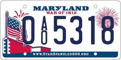 MD license plate 0AO5318