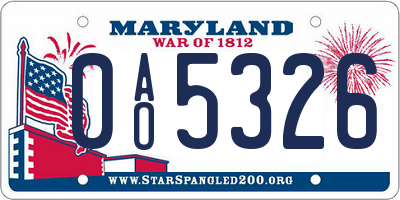 MD license plate 0AO5326