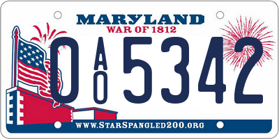 MD license plate 0AO5342