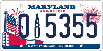 MD license plate 0AO5355