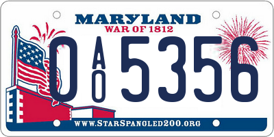 MD license plate 0AO5356