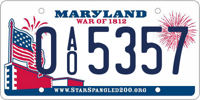 MD license plate 0AO5357