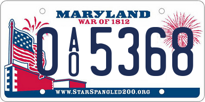 MD license plate 0AO5368