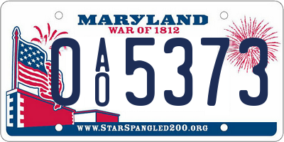MD license plate 0AO5373