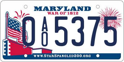 MD license plate 0AO5375