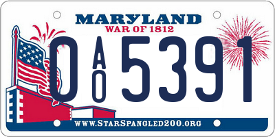 MD license plate 0AO5391