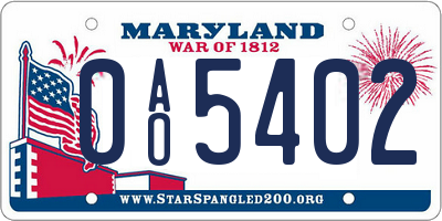 MD license plate 0AO5402