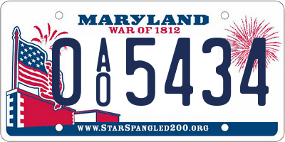 MD license plate 0AO5434