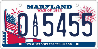 MD license plate 0AO5455