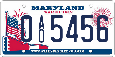 MD license plate 0AO5456