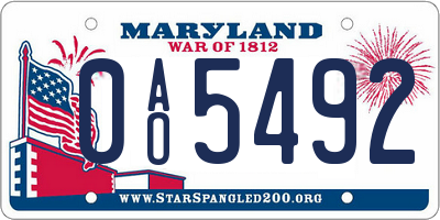 MD license plate 0AO5492