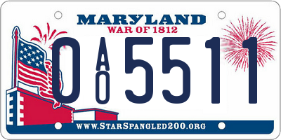 MD license plate 0AO5511