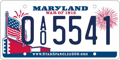 MD license plate 0AO5541