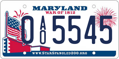 MD license plate 0AO5545