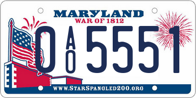 MD license plate 0AO5551