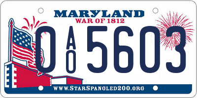MD license plate 0AO5603