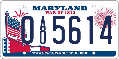 MD license plate 0AO5614
