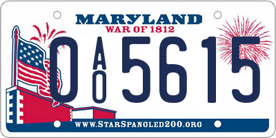 MD license plate 0AO5615