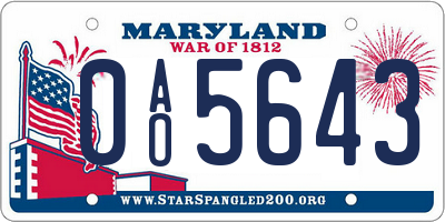 MD license plate 0AO5643