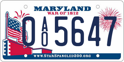 MD license plate 0AO5647