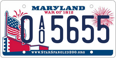 MD license plate 0AO5655