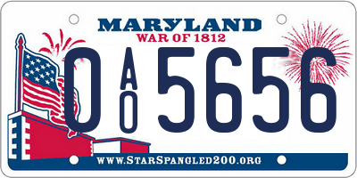 MD license plate 0AO5656