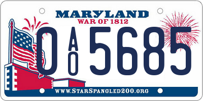 MD license plate 0AO5685