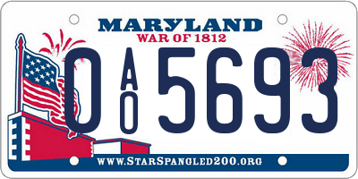 MD license plate 0AO5693