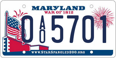 MD license plate 0AO5701