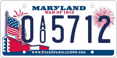 MD license plate 0AO5712