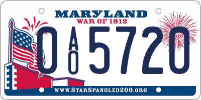 MD license plate 0AO5720