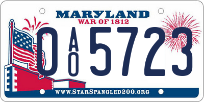 MD license plate 0AO5723