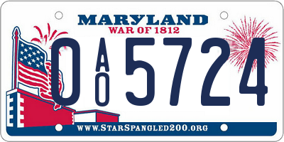 MD license plate 0AO5724