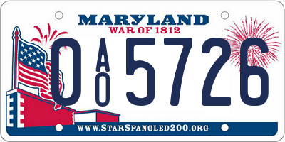 MD license plate 0AO5726