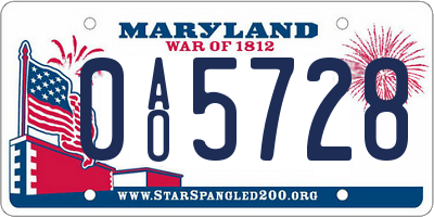 MD license plate 0AO5728