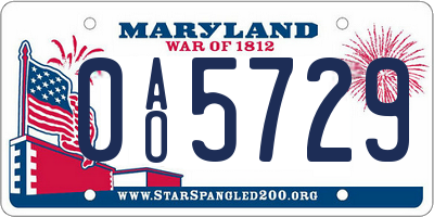 MD license plate 0AO5729