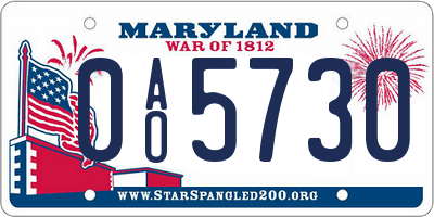 MD license plate 0AO5730