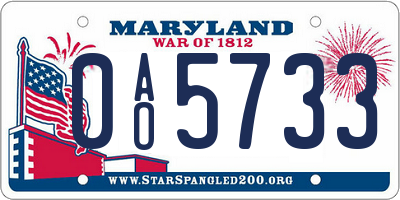 MD license plate 0AO5733