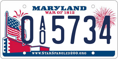 MD license plate 0AO5734