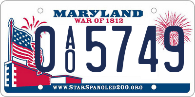 MD license plate 0AO5749