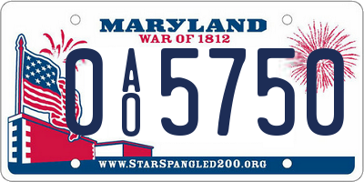 MD license plate 0AO5750