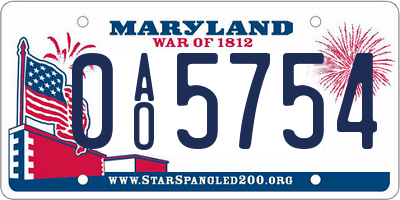 MD license plate 0AO5754