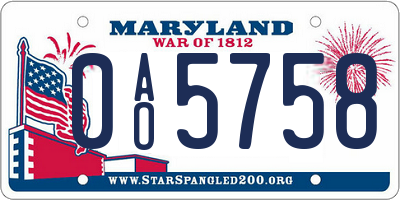 MD license plate 0AO5758