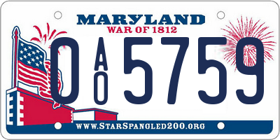 MD license plate 0AO5759