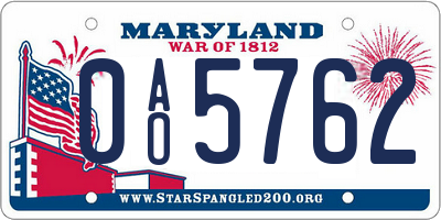 MD license plate 0AO5762