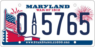 MD license plate 0AO5765