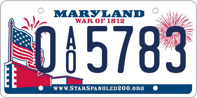 MD license plate 0AO5783