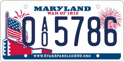 MD license plate 0AO5786